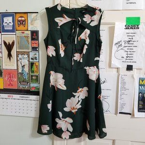 Alisa Pan dress 6 floral print tie neck keyhole cutout A-Line sleeveless